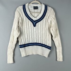 VTG Lands End Sweater Womens Medium Cable Knit Cricket Preppy Academia Tennis